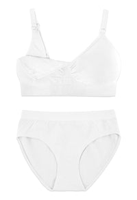 バンブー ノンワイヤー 授乳ブラ + ハイカットショーツ セット - ホワイト