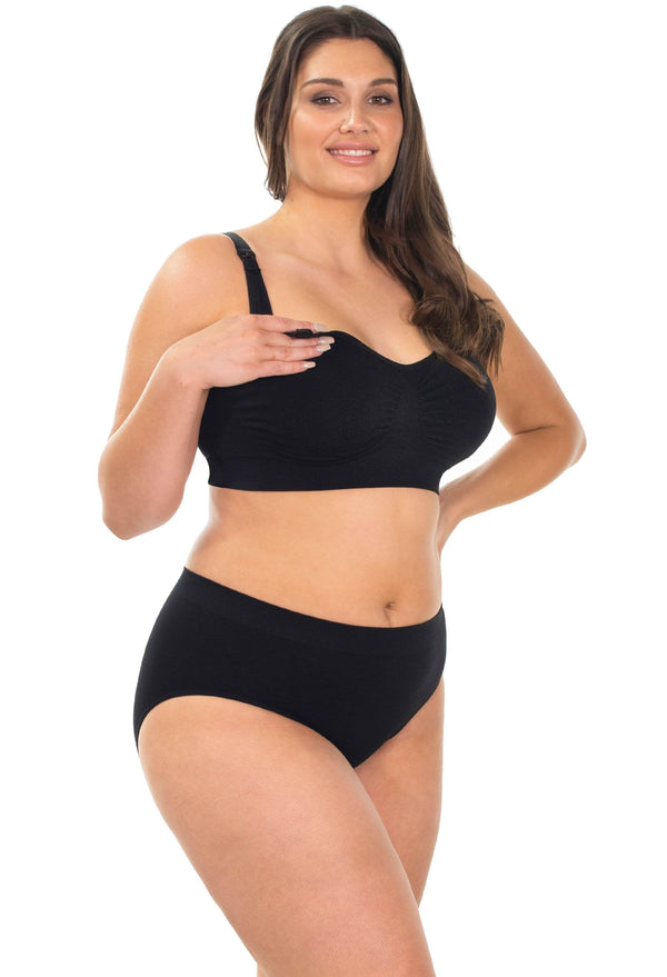 バンブー ノンワイヤー 授乳ブラ + ハイカットショーツ セット - ブラック