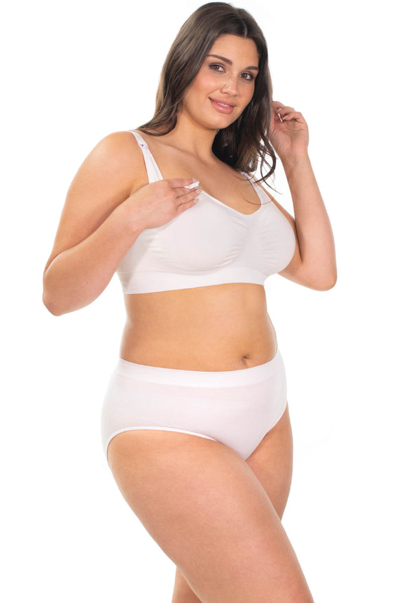 バンブー ノンワイヤー 授乳ブラ + ハイカットショーツ セット - ホワイト
