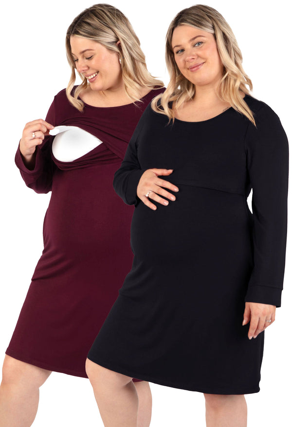 バンブー 長袖 授乳ワンピース - 2枚セット