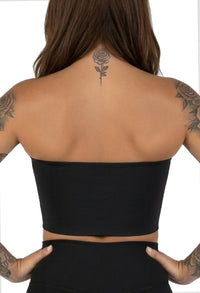 High compression chest binder designed for a flat chest appearance with breathable all-day comfort support