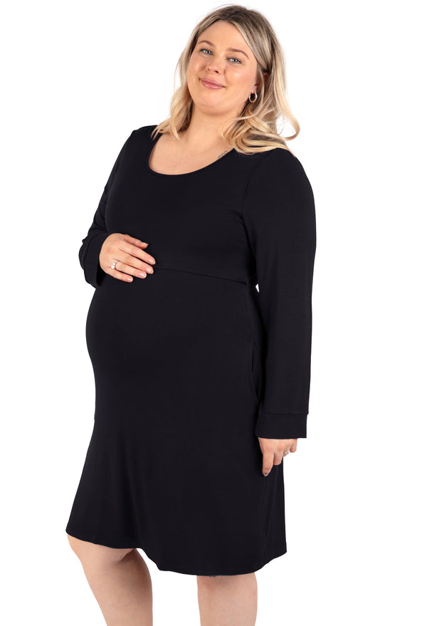 バンブー 長袖 授乳ワンピース - 2枚セット