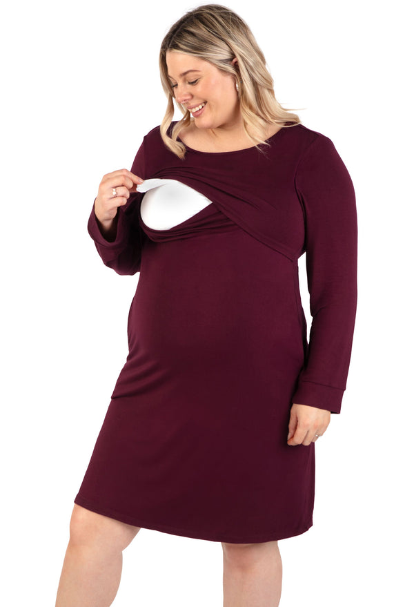 バンブー 長袖 授乳ワンピース - 2枚セット